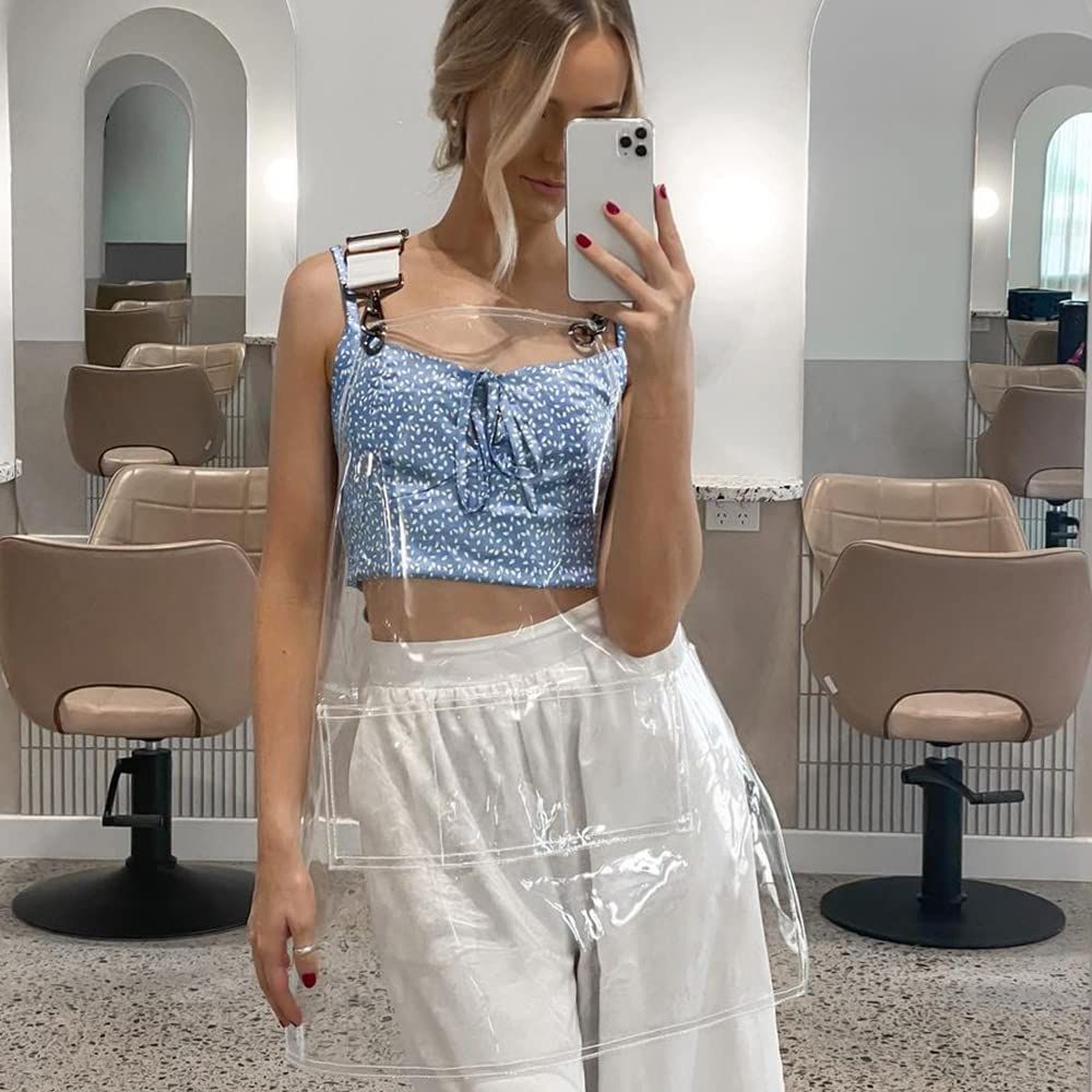 Hair Stylis Apron for Salon Barber Cross-back Hairdresser Waterproof Work Apron With 3 Pockets（White woven ribbon 30 silk short style）