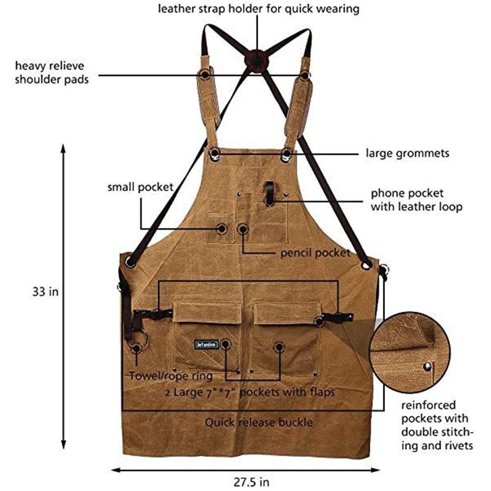 Woodworking Apron for Men Shop Apron Thick Canvas Work Apron with Tool Pockets,Carpentry Electrician Garden Work Clothes