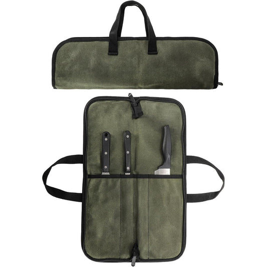 Chef Knife Roll Bag with 4 Slots, Heavy Duty Waxed Canvas Knife Bag with Handle, Kitchen Knife Storage, Portable Knife Carrying Case (Only one kitchenware storage bag)
