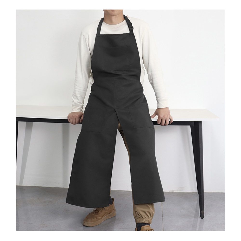 Pottery Apron Split Leg Long Artist Painting Aprons with 3 Pockets for Ceramics Clay Women Men（black）