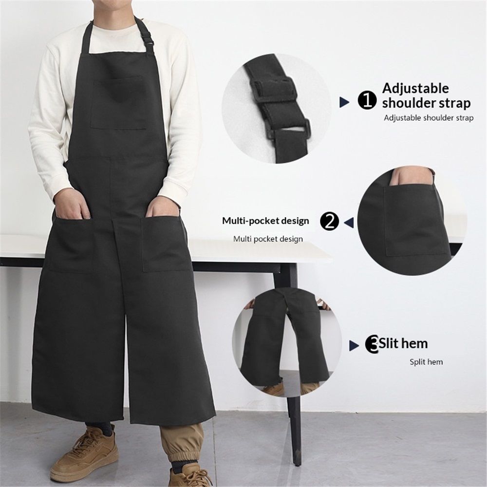Pottery Apron Split Leg Long Artist Painting Aprons with 3 Pockets for Ceramics Clay Women Men（black）
