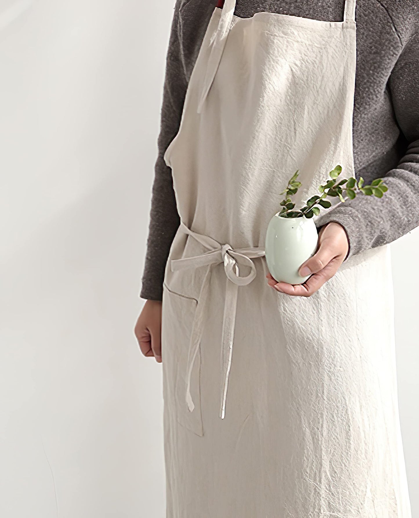 Kitchen Apron for Women & Men  Linen Cooking Aprons with pocket Cotton Long Apron X Back Kitchen Garden Florist Work Clothes Bib Dress