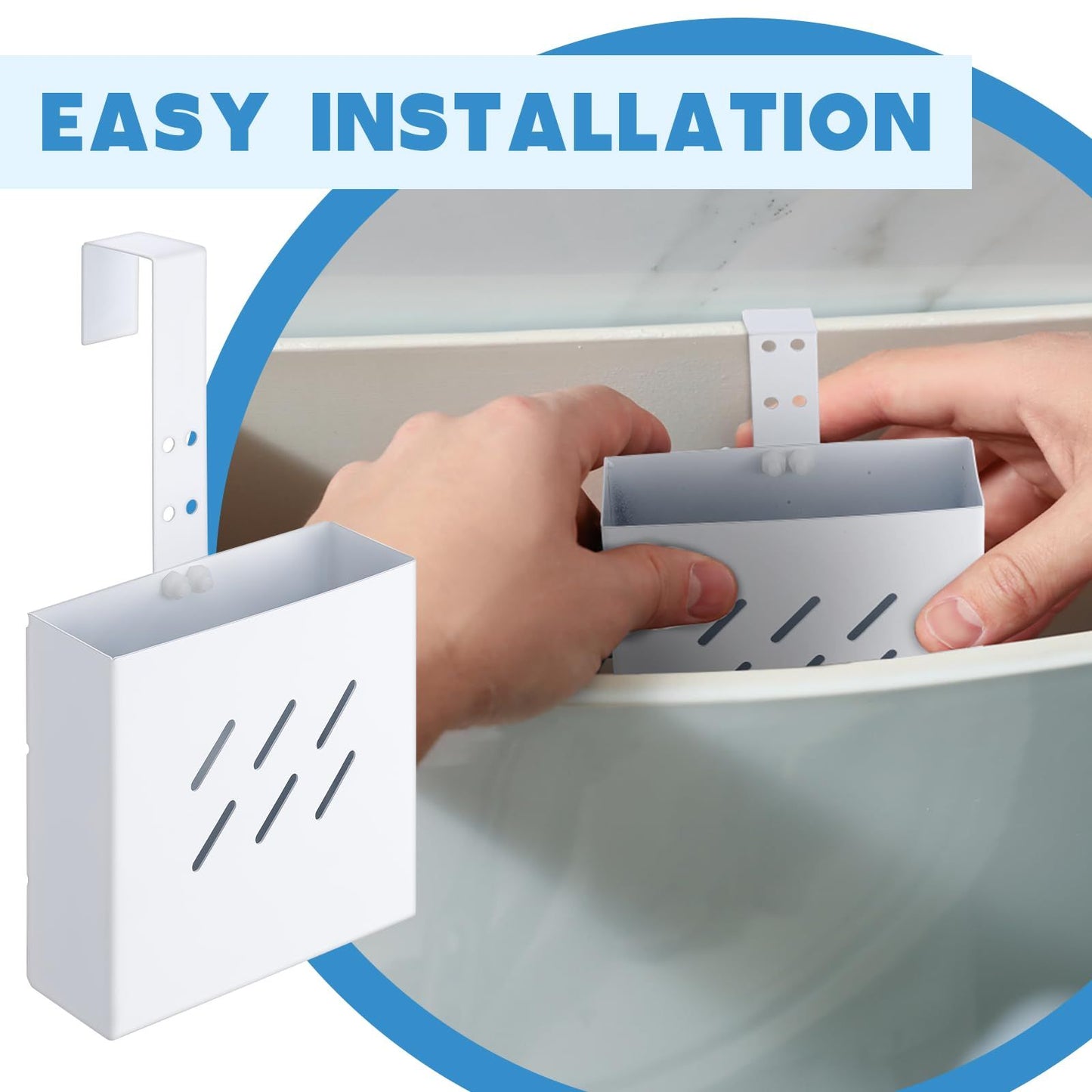 2 Pcs Large Size 4. 33 x 4. 33 x 1. 38 Inch Stainless Steel Toilet Tank Cleaning Tablet Holder with Adjustable Hook to Hang Toilet Cleaner Box