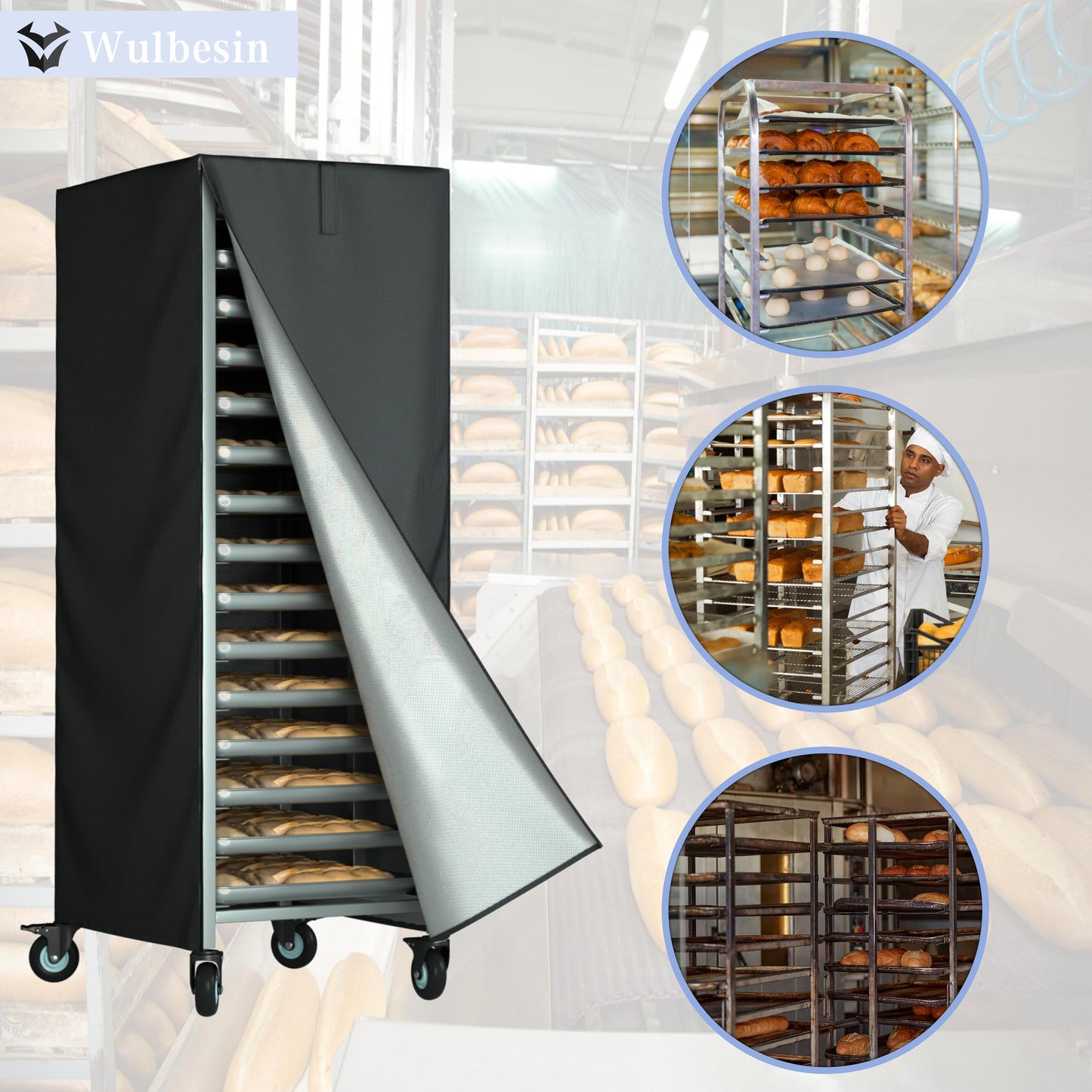 Bread Rack Cover, Pan Rack Cover, Bread rack dust cover with zipper, high density waterproof oxford cloth material (black 420D,59*72*163cm )