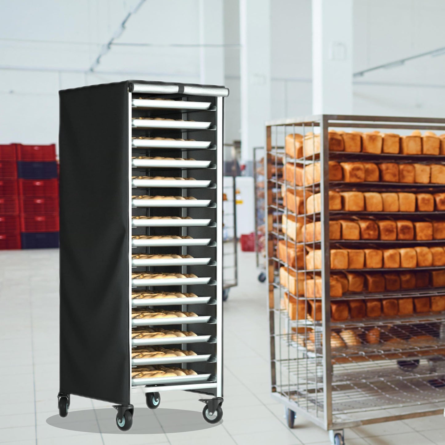 Bread Rack Cover, Pan Rack Cover, Bread rack dust cover with zipper, high density waterproof oxford cloth material (black 420D,59*72*163cm )