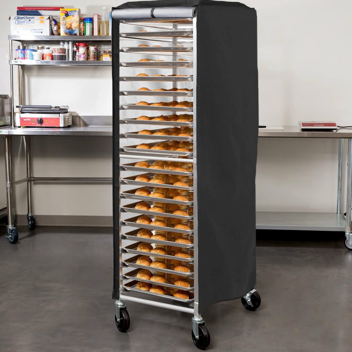 Bread Rack Cover, Pan Rack Cover, Bread rack dust cover with zipper, high density waterproof oxford cloth material (black 420D,59*72*163cm )