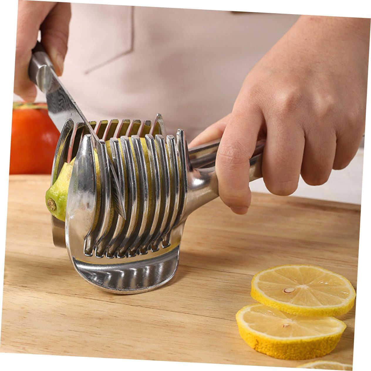 Tomato Lemon Slicer Holder Round Fruits Onion Shreader Cutter Guide Tongs with Handle Kitchen Cutting Potato Lime Food Stand Aluminum alloy