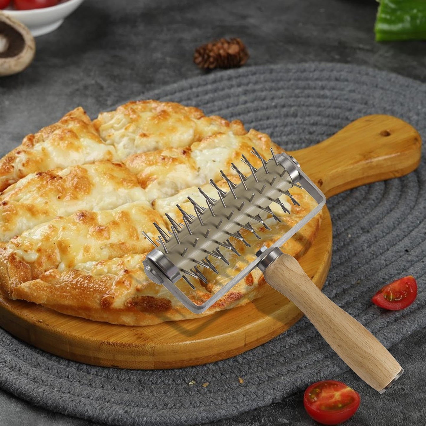 Generic Pizza Dough  Stainless Steel Easy to Clean Bread Needle Pastry Roller with, 13cmx19.3cm Pizza Cake Pie Bread Pastry Baking Tool （large size）