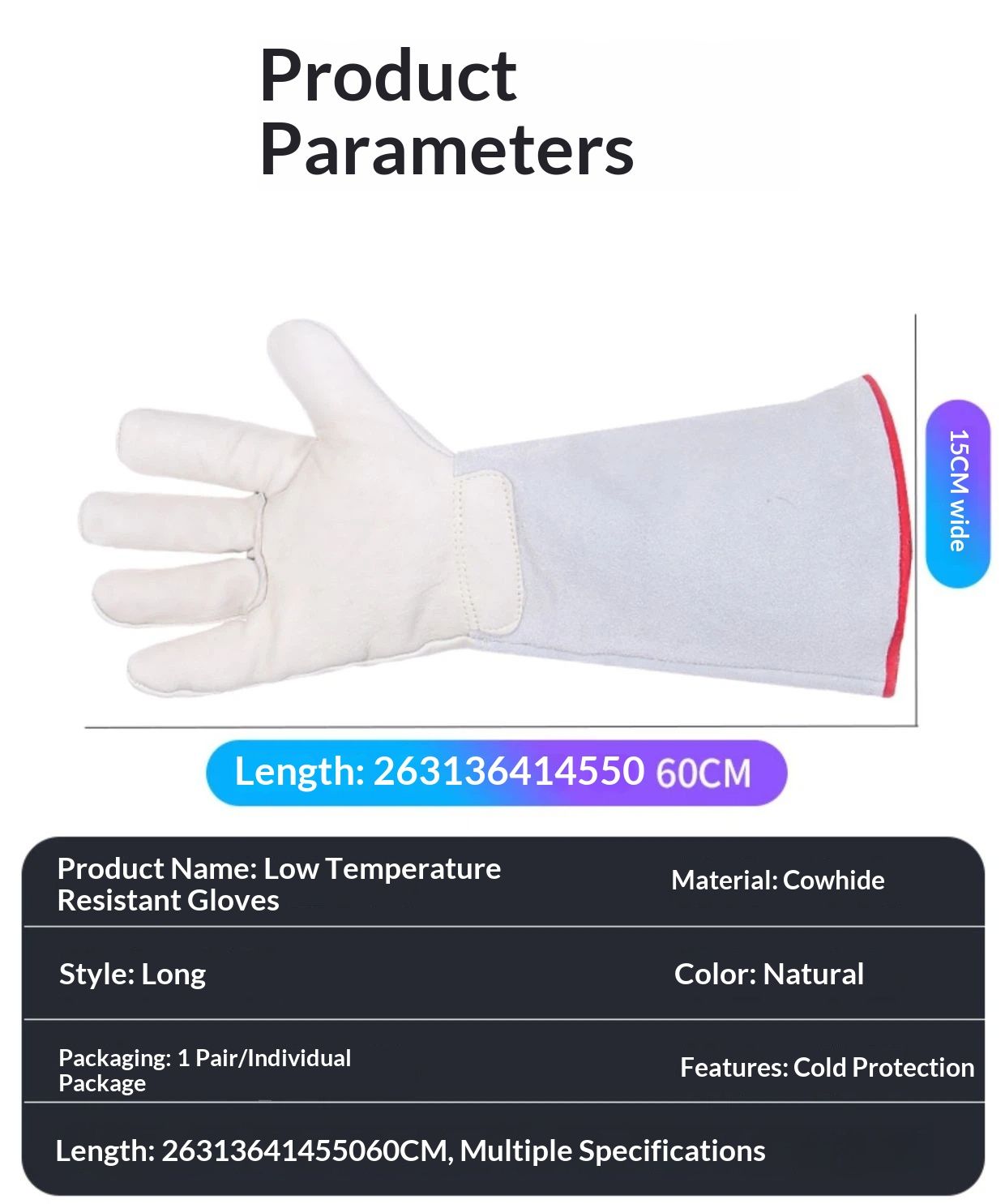 Cryogenic Gloves 40cm Long Mid-arm LN2 Protective Gloves for Liquid Nitrogen/Dry Ice/Cold Storage