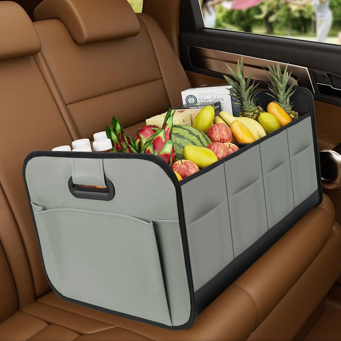 Car Trunk Organizer, Car Storage Organizer with 70L Large Capacity Waterproof Collapsible and 10 Pockets, Oxford,Trunk Organizer for Car （Grey）