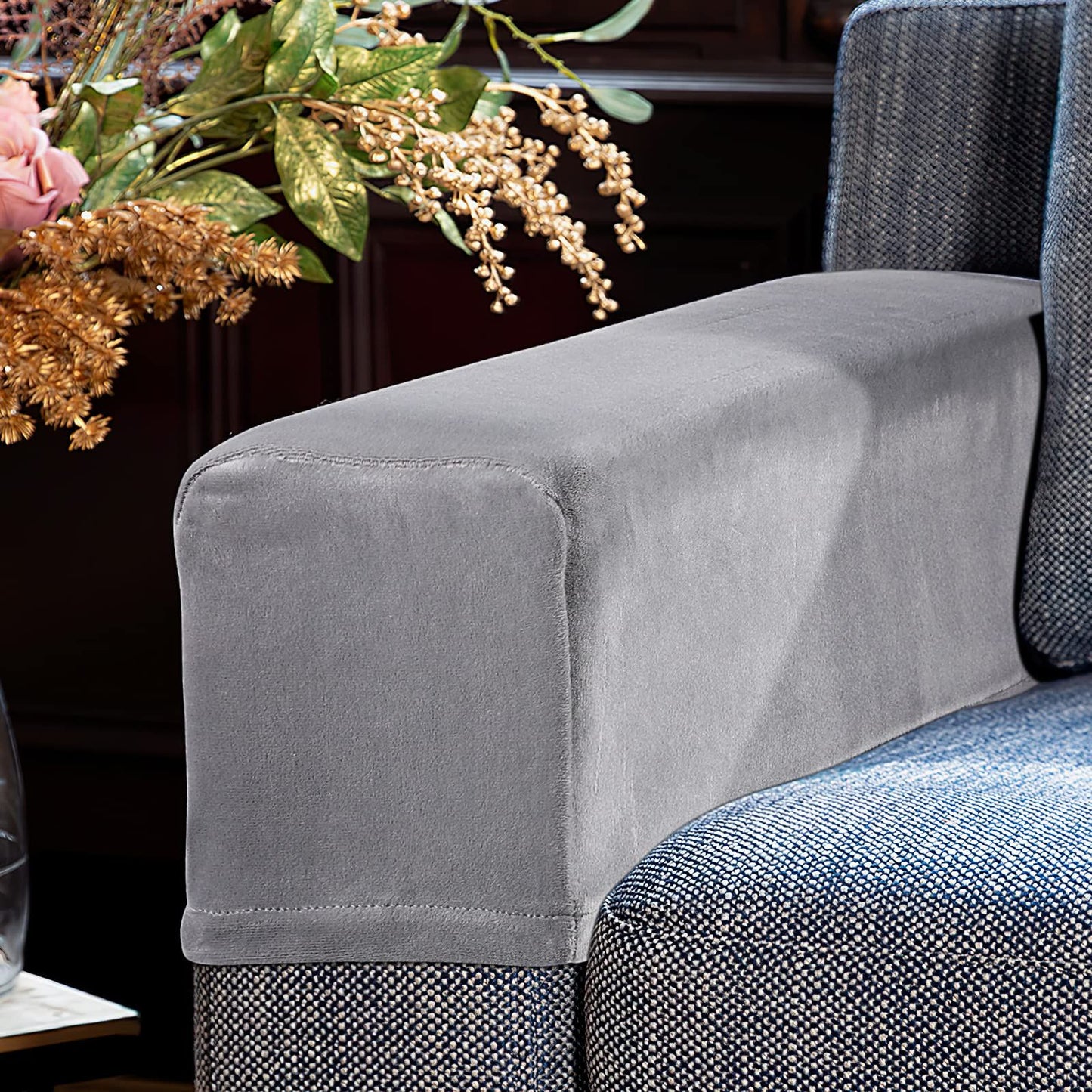 2Pcs Light Grey Armrest Covers, Washable Stretch Couch Arm Covers Couch Sofa Armchair Slipcovers for Chairs Sofa Furniture Protector Recliner Sofa