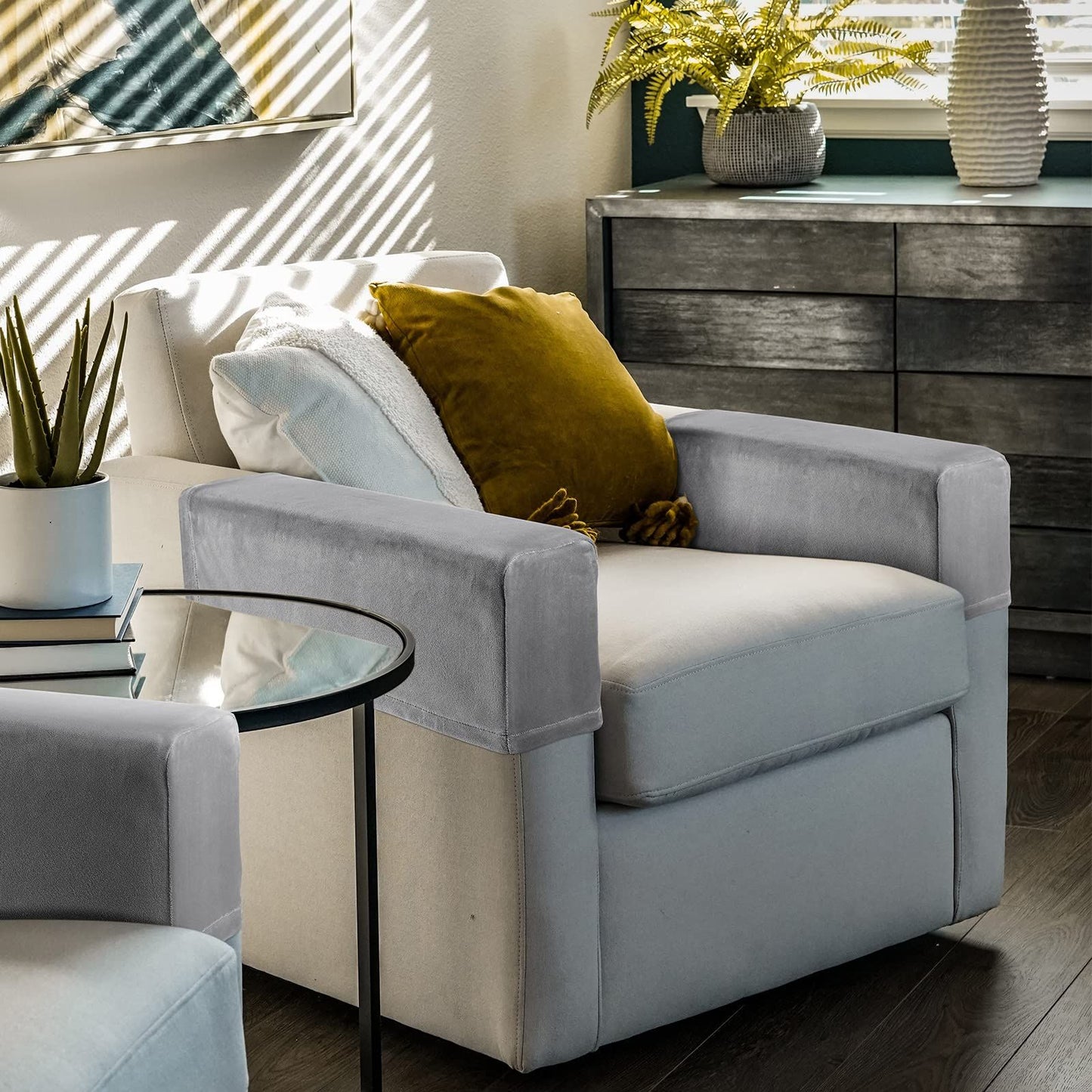 2Pcs Light Grey Armrest Covers, Washable Stretch Couch Arm Covers Couch Sofa Armchair Slipcovers for Chairs Sofa Furniture Protector Recliner Sofa