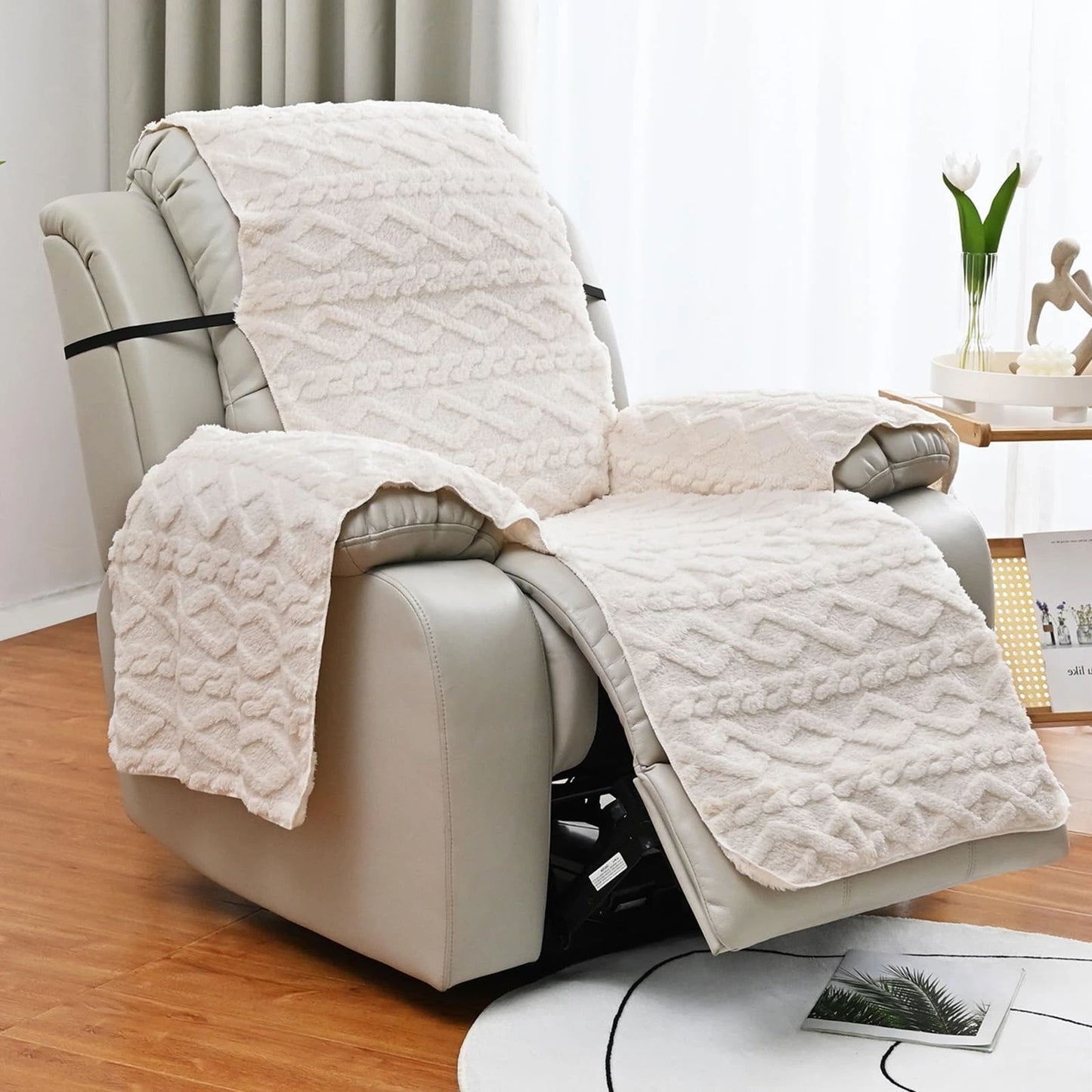 lounge chair cover, 21.7-inch washable quilted lounge chair cover, pet/children's furniture protection cover (beige)