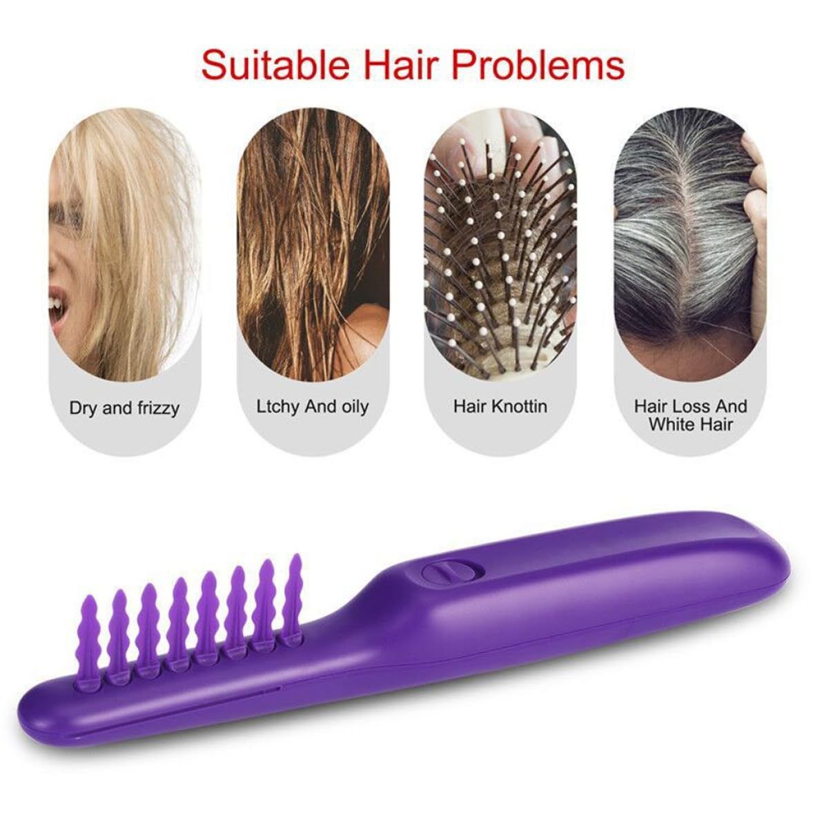 Electric Massage Comb with Detangling Brush - Dual Use Wet/Dry Negative Ion for Long Hair, with Brush Cover ，purple 27*6*4cm ，Need to bring your own battery