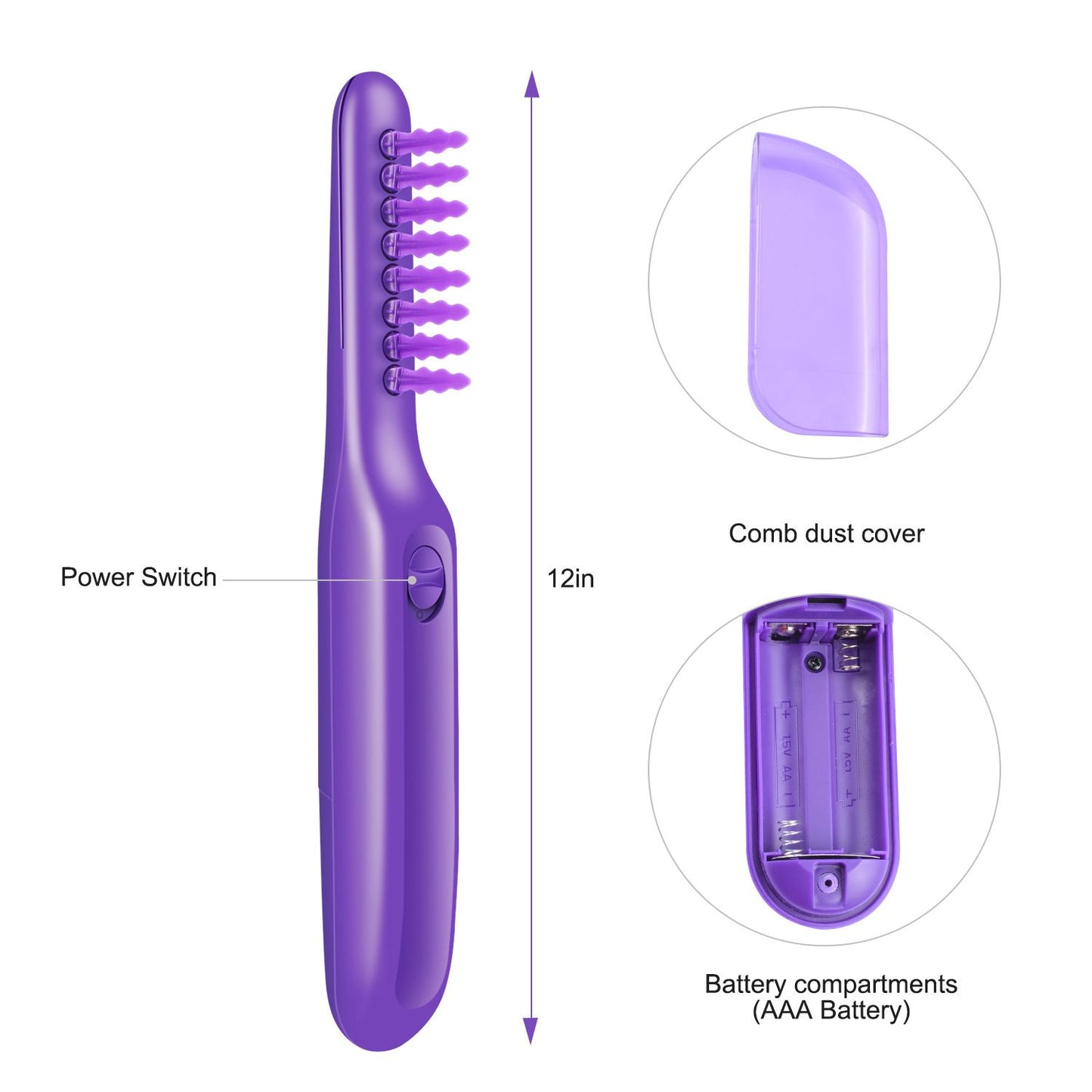 Electric Massage Comb with Detangling Brush - Dual Use Wet/Dry Negative Ion for Long Hair, with Brush Cover ，purple 27*6*4cm ，Need to bring your own battery