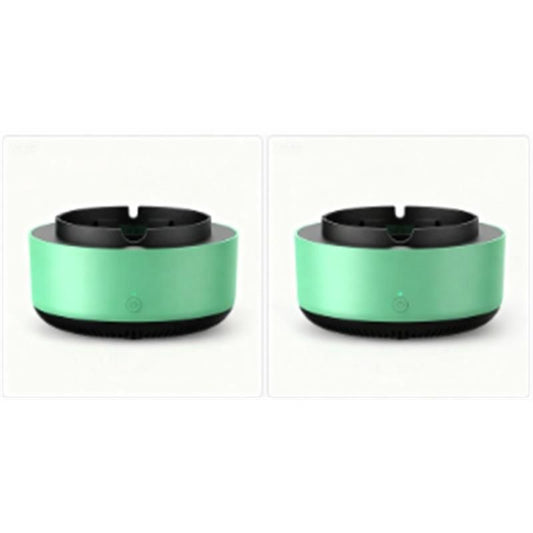 2 in 1 Multifunctional indoor smokeless ashtray, 360 °surround suction intelligent air purifier ashtray, indoor household car intelligent ashtray (Green）2pcs