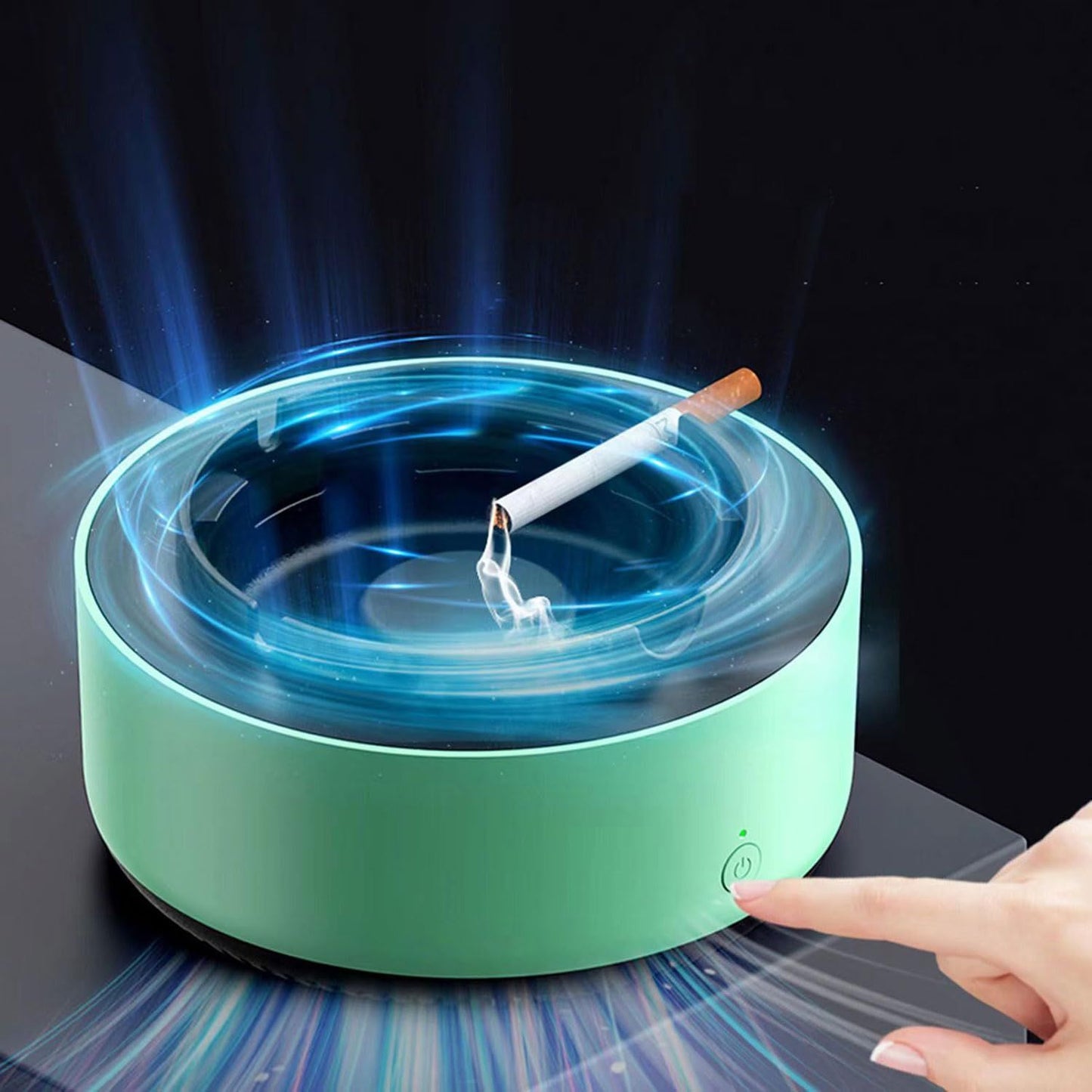 2 in 1 Multifunctional indoor smokeless ashtray, 360 °surround suction intelligent air purifier ashtray, indoor household car intelligent ashtray (Green）2pcs