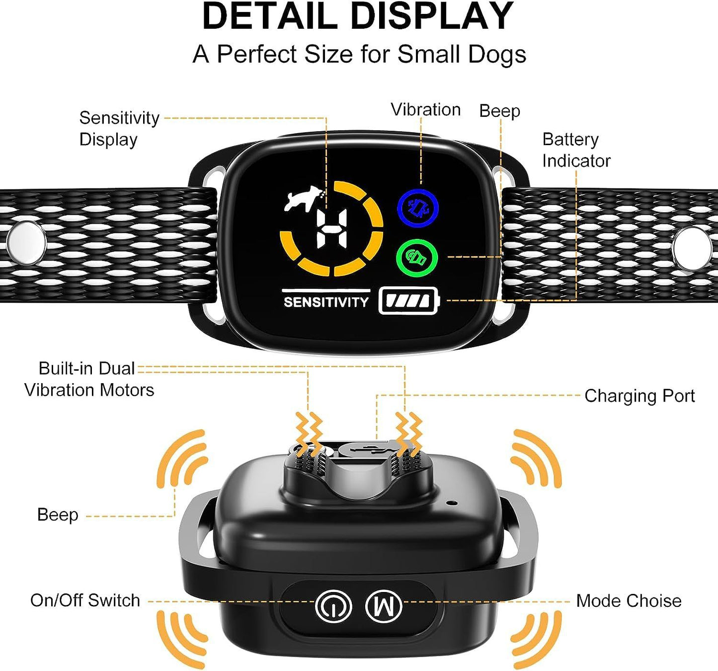 Bark Collar, Dog Bark Collar with 6 Adjustable Sensitivity, 3 Mode Beep/Vibration/Beep&Vibration, Rechargeable Smart Barking Collar for Large Medium Dogs, IP67 Waterproof Bark Training Collar
