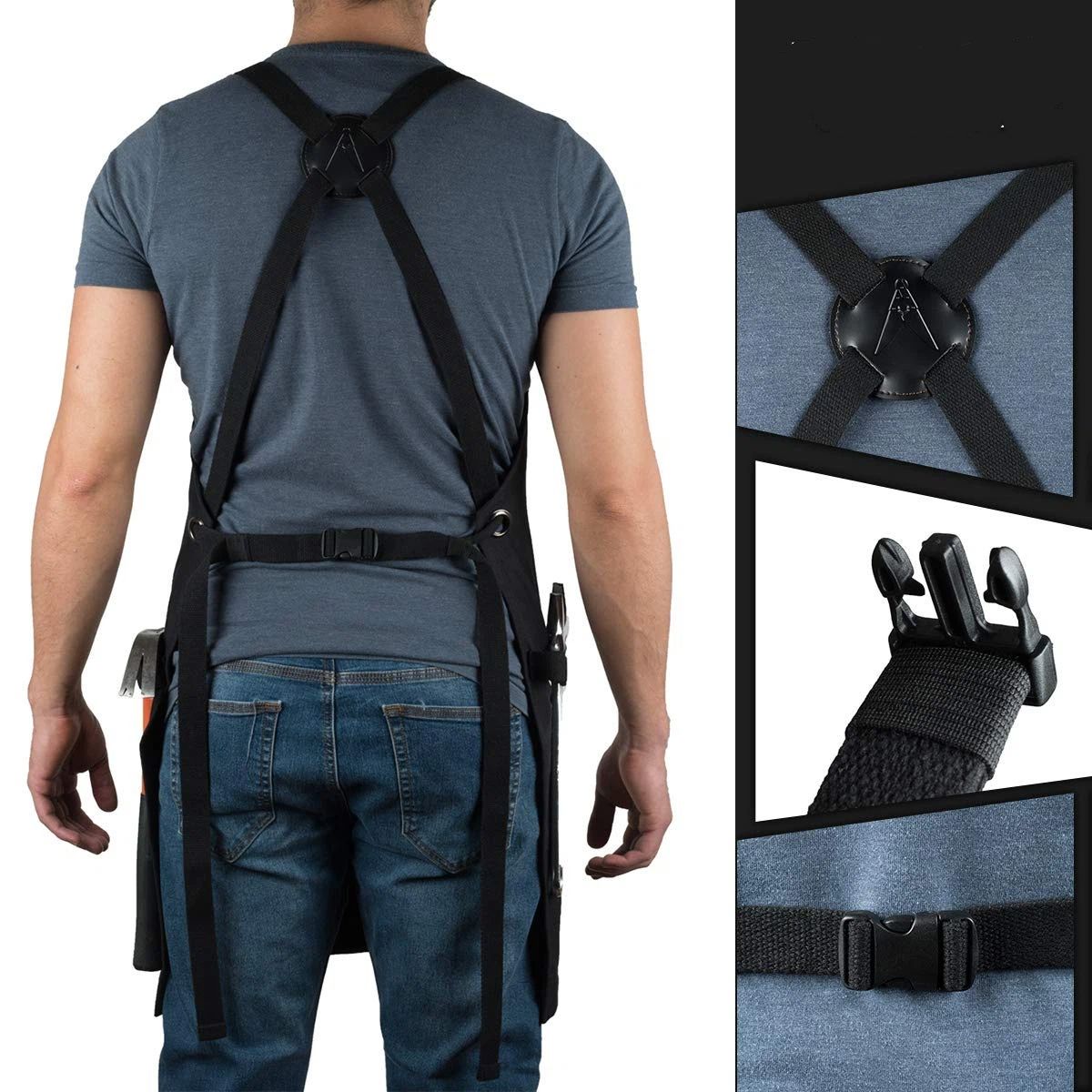 Chef and BBQ Apron not with Bottle Opener and Hand Towel - Cotton Canvas, not Stainless Steel Hardware - Cross Back Straps，black，The packaging only includes one apron