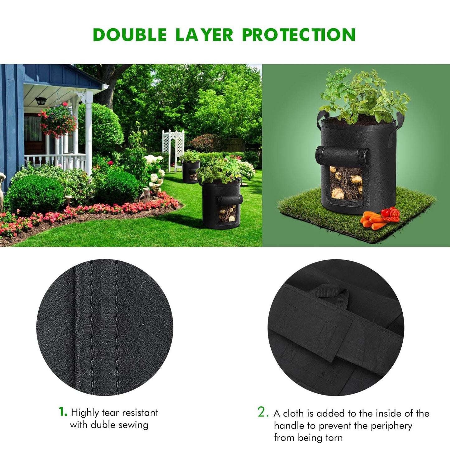 5-Pack  Potato Grow Bags, Garden Planting Bag with Reinforced Handle, Thickened Nonwoven Fabric Pots for Tomato, Vegetable and Fruits（23*28cm)