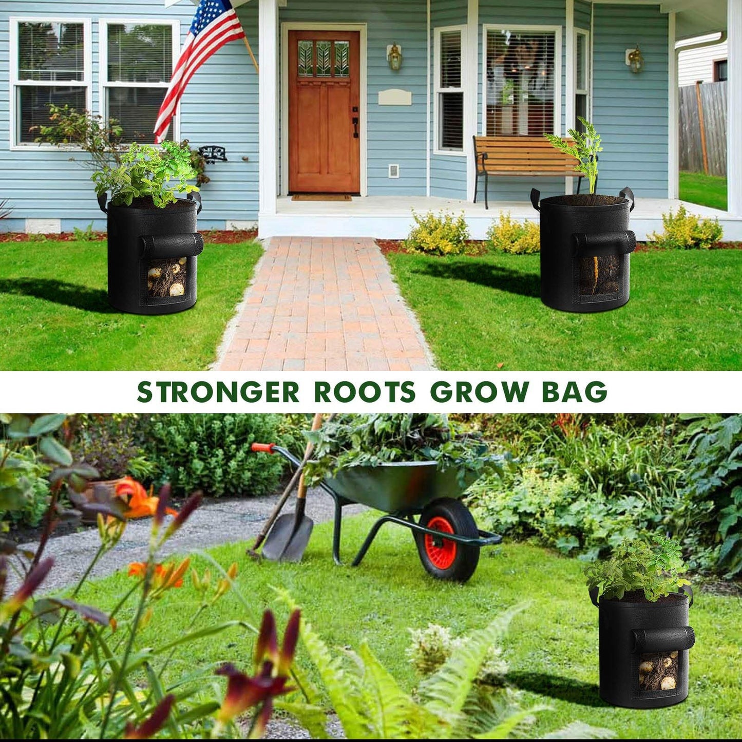 5-Pack  Potato Grow Bags, Garden Planting Bag with Reinforced Handle, Thickened Nonwoven Fabric Pots for Tomato, Vegetable and Fruits（23*28cm)