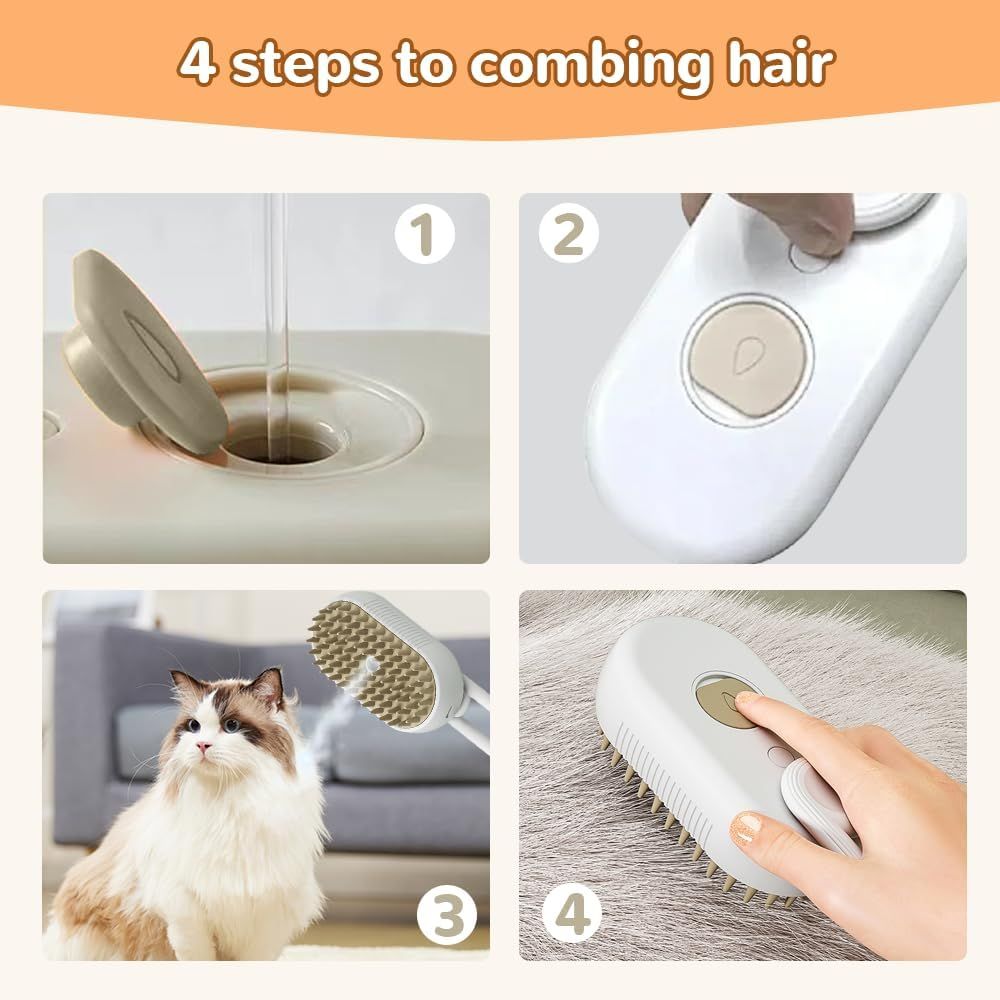 Pet Steam Groomer Comb 2pcs,3 in 1 Cat Steam Brush Pet Hair Steamy Brushes,Grooming Comb Tool for Pets Hair Removal with Steam for Massage Cleaning Shedding (White, )