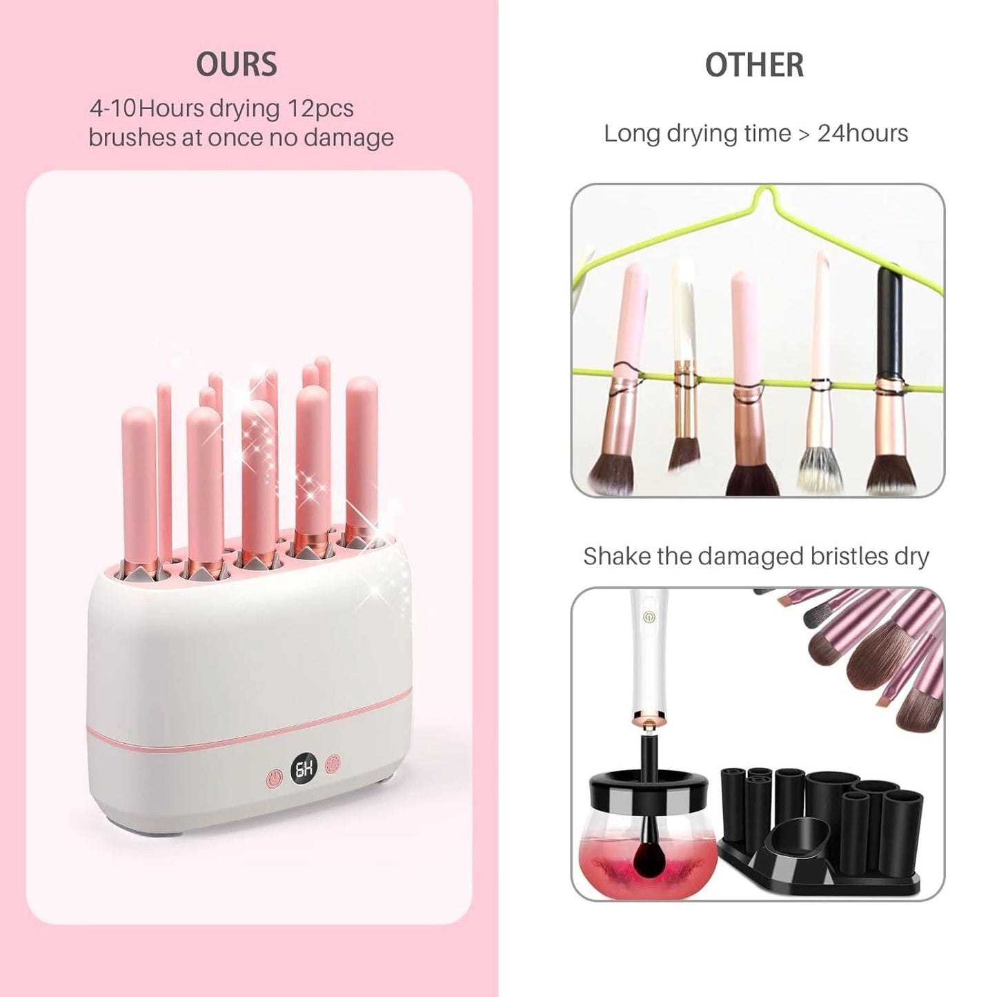 Drying 12pcs Makeup Brushes,2pcs Sponges Or Powder Puff AT The Same Time,Baked Slowly At Constant Temperature Without Hurting The Bristles,USB Charge(Type-C)