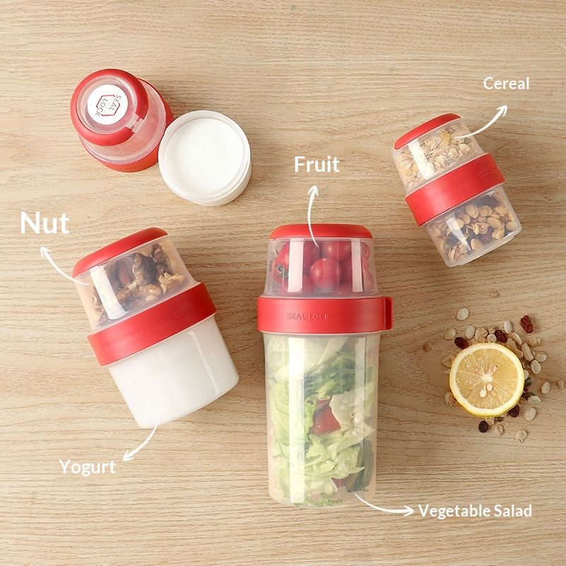 Overnight Oats Containers with Lids 4Pack, Yogurt Parfait Cups with Dry and Wet Separation, Breakfast Prep Bowl for Cereal Nut Fruit Meal, To Take Along Oatmeal Salad Smoothie Snack
