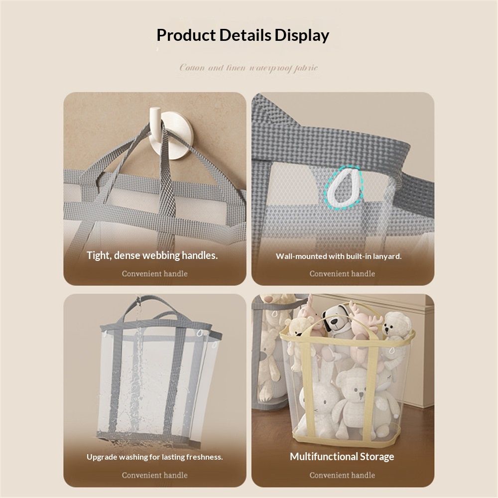 Mesh Bag with Handles, Collapsible Laundry Basket, Foldable Laundry Bag, Breathable Folding Beach Bag,Space-saving Travel Tote Bags (1, Grey)
