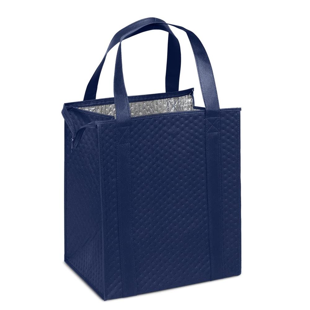 2pcs Large Capacity Heavy Duty Insulated Shopping Bag 6.9-liter folding insulation bag, refrigerated bag, non-woven food delivery insulation bag（black+blue）