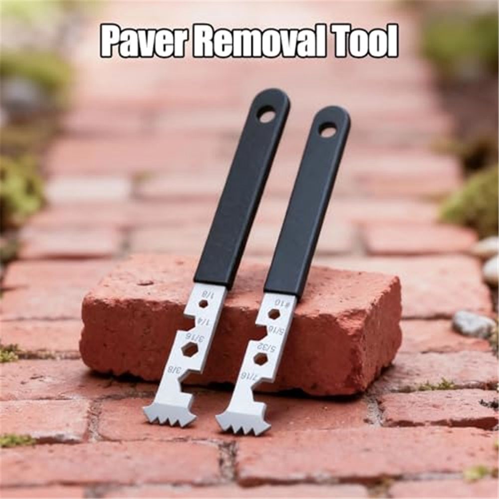 2-in-1 Paver Removal Tool with Hex Wrench, 2 Pcs Set Paver Puller Tool with Double Joint Scraper, Micro-Tooth Groove & Non-Slip Handle