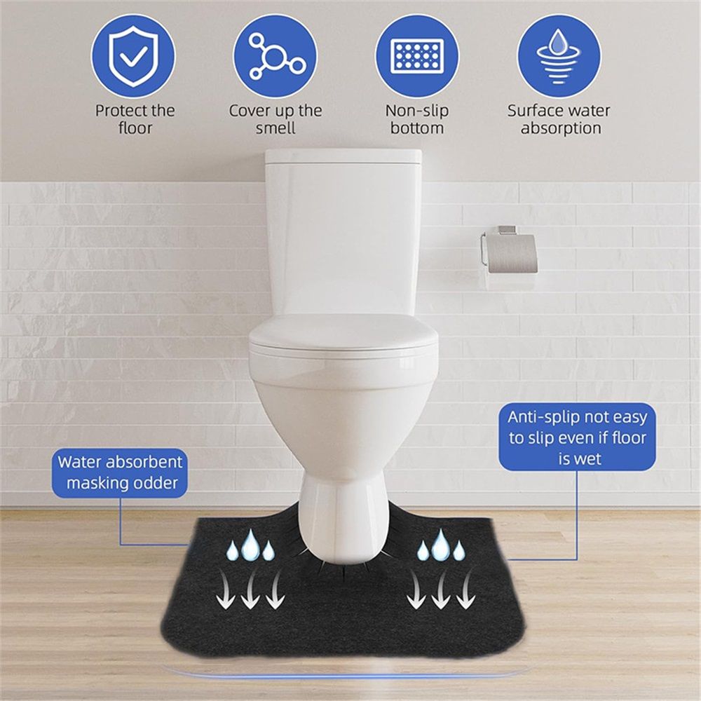 Upgrade Round Commode Potty Training Mats for Boys, Toilet Training Mats, Potty Training Toilet Rugs, Toilet Rugs u Shaped Washable,Toilet mats for Bathroom(6 Pack, Black)
