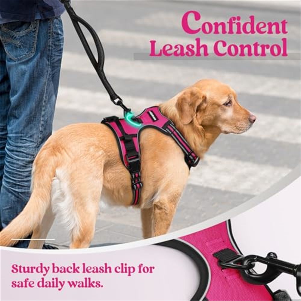 Dog Harness No Pull, Adjustable Soft Padded, Reflective nylon No Choke Pet Vest with Easy Control Handle for Medium Sized Dogs,rose red, M