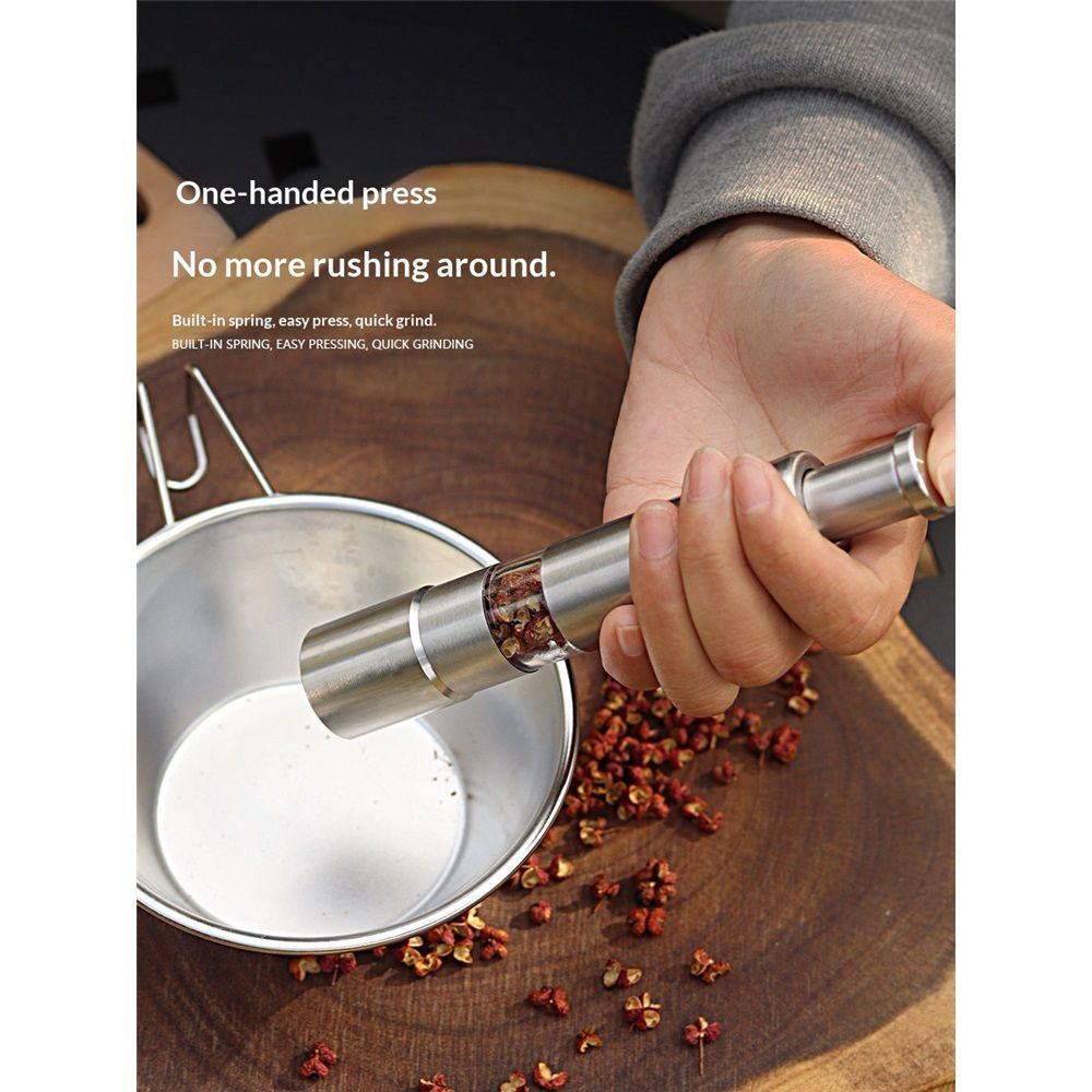 Stainless-Steel One-Handed Thumb Push Button Salt and Pepper Grinder For Black Pepper Or Salt(One pack)