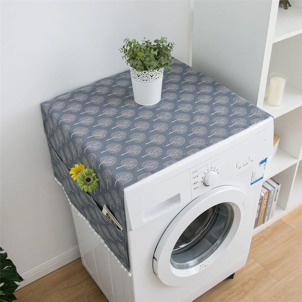 2 Pack 55 x 130cm /22 "x 51" Geometric Washing Machine Refrigerator Dust Cover, Multi-Purpose Household Cotton Linen Dust Microwave Cover, with Storage Pouch