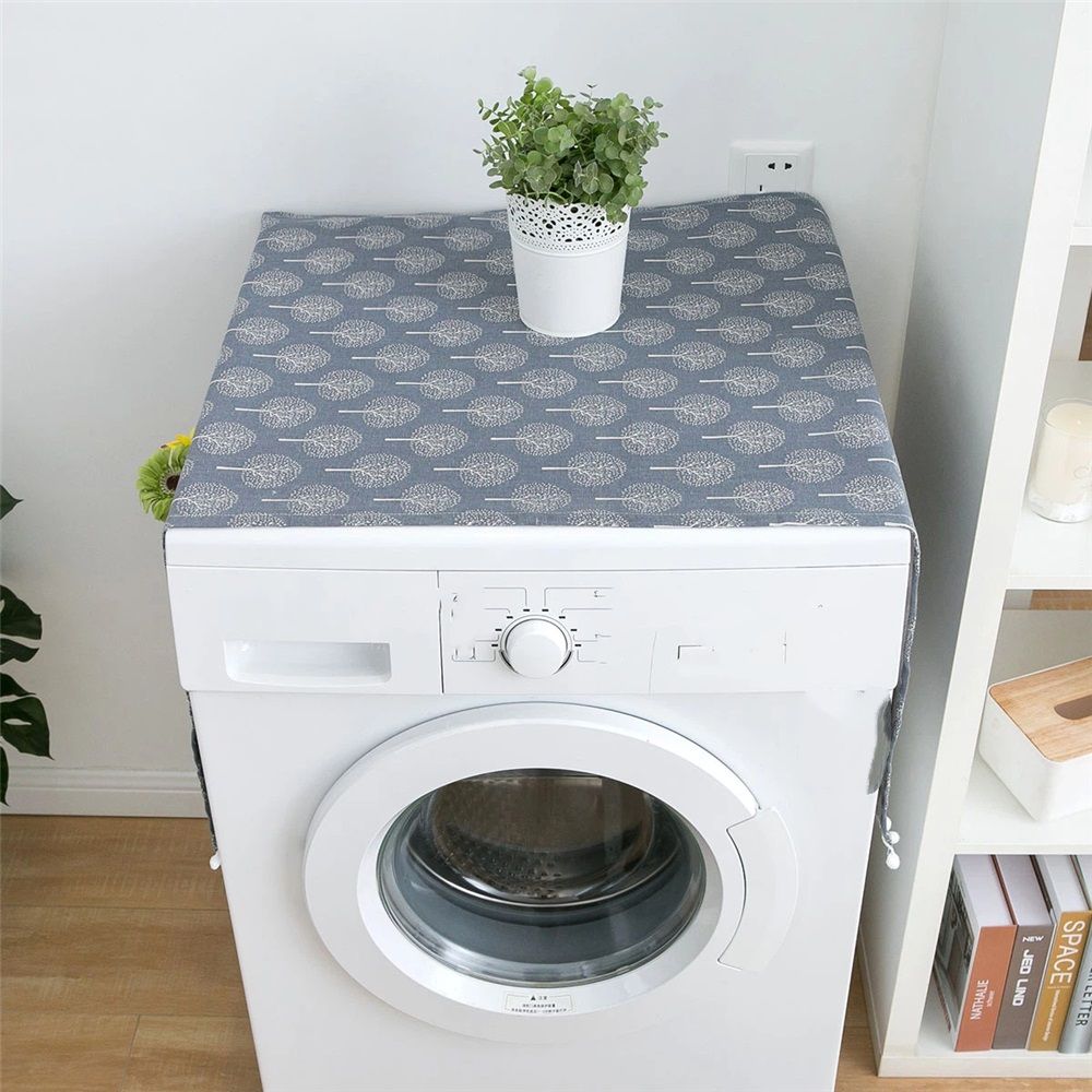 2 Pack 55 x 130cm /22 "x 51" Geometric Washing Machine Refrigerator Dust Cover, Multi-Purpose Household Cotton Linen Dust Microwave Cover, with Storage Pouch