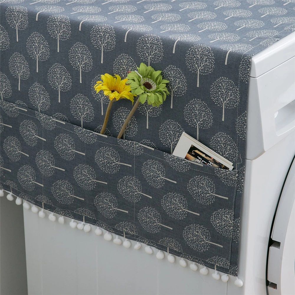 2 Pack 55 x 130cm /22 "x 51" Geometric Washing Machine Refrigerator Dust Cover, Multi-Purpose Household Cotton Linen Dust Microwave Cover, with Storage Pouch