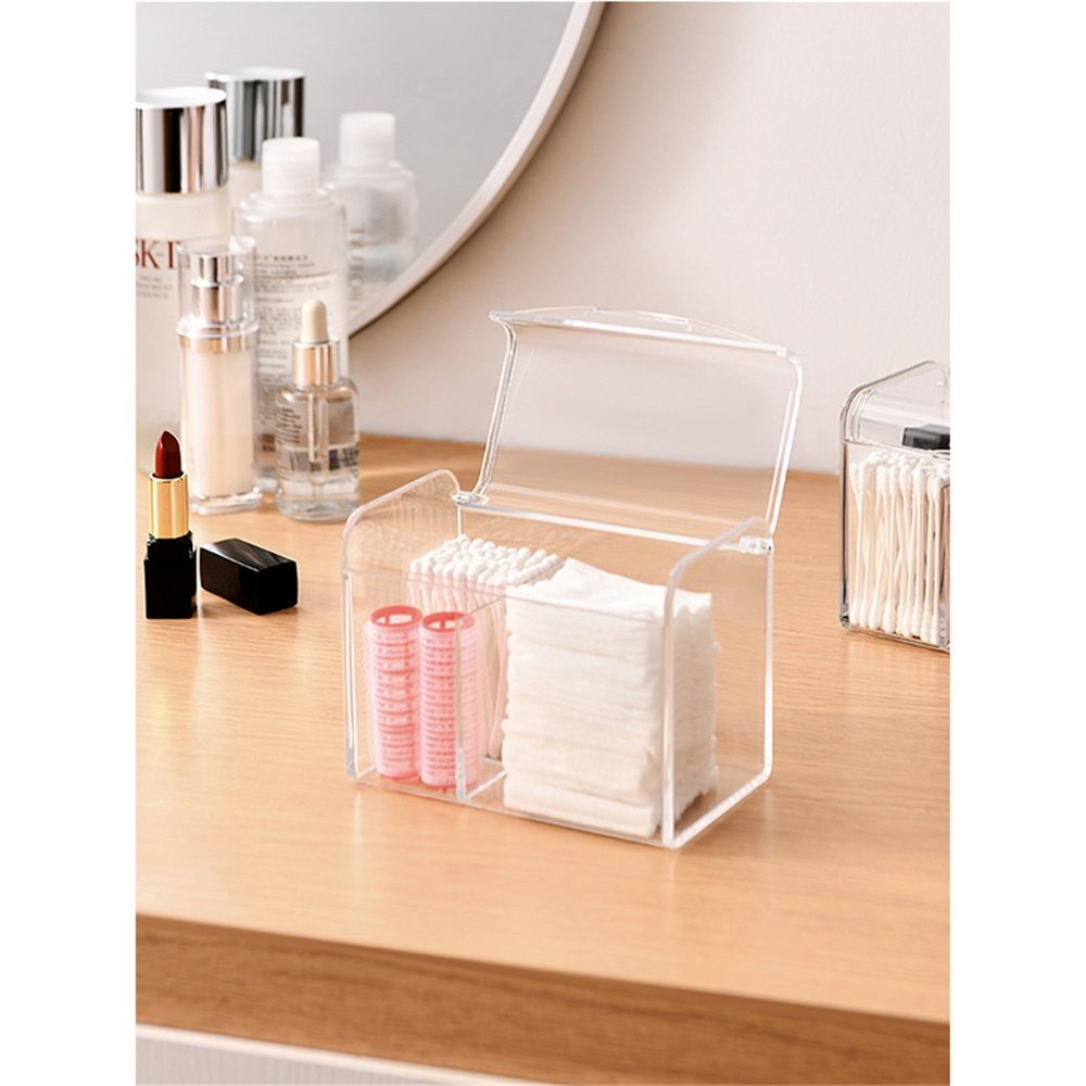 2 pack Holder Dispenser for Cotton Ball Swab, Cotton Round Pads, Floss,3 Compartment Plastic Apothecary Jars,Bathroom Organization and Storage,Vanity Organizers and Storage,Clear （oniy box）
