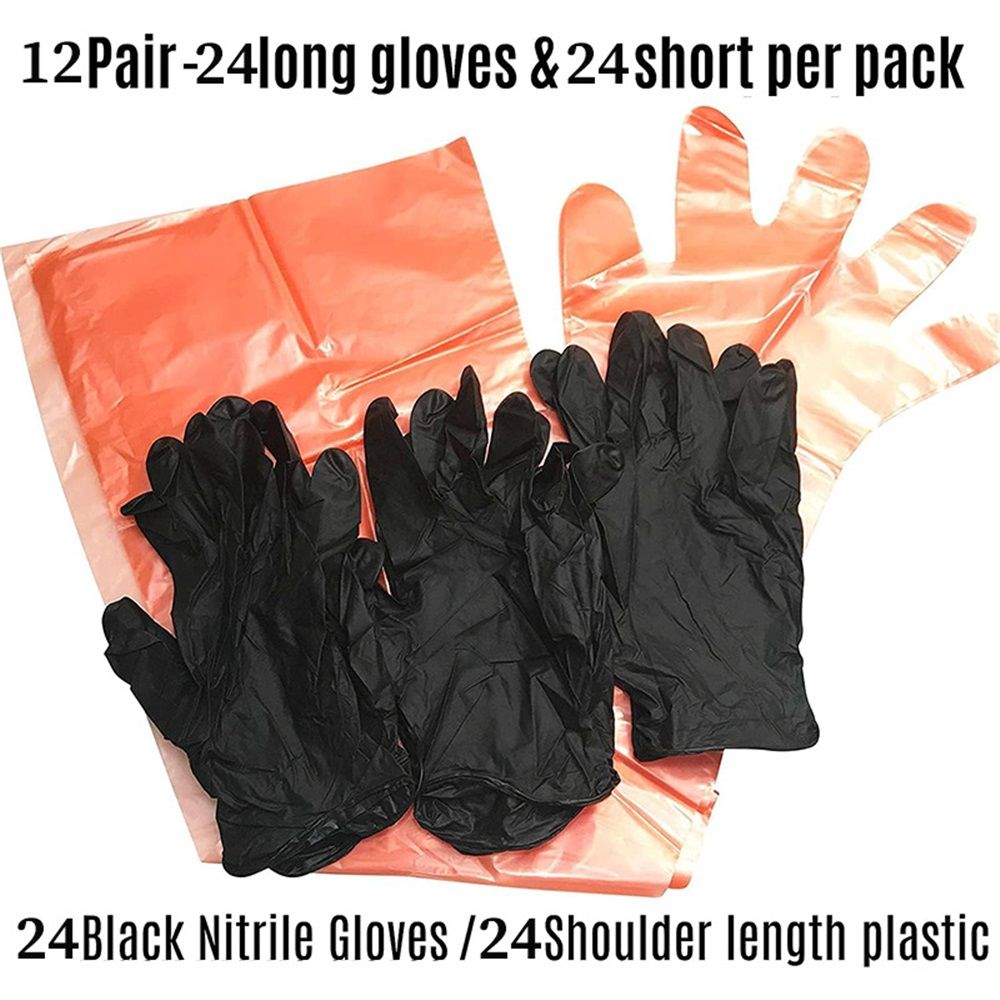 Field Dressing Gloves Set for Cleaning Disposable, 12 Set  Field Games Processing Gloves Tool Kit, Full-Shoulder-Length & Wrist-Length Gloves Combo Pack, 12 Pairs