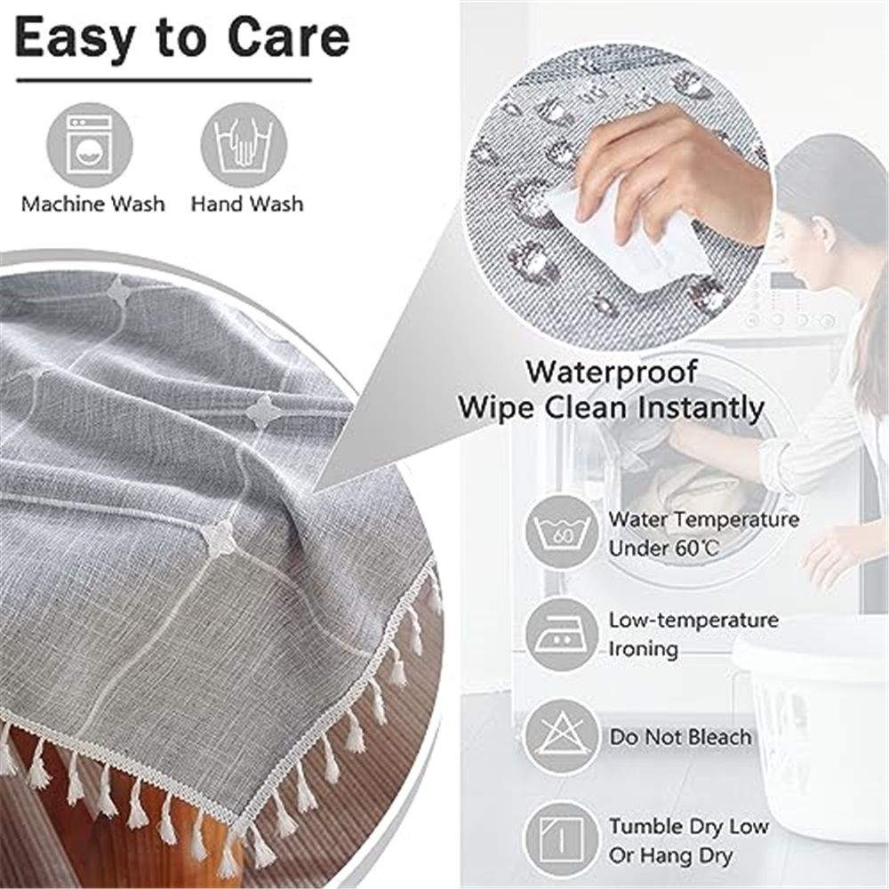 Rectangle Table Cloth, Heavy Duty Cotton Linen Waterproof Tablecloths Farmhouse Tablecloth, Soft and Wrinkle Free Table Cover with Tassels, 55''x70'', Grey