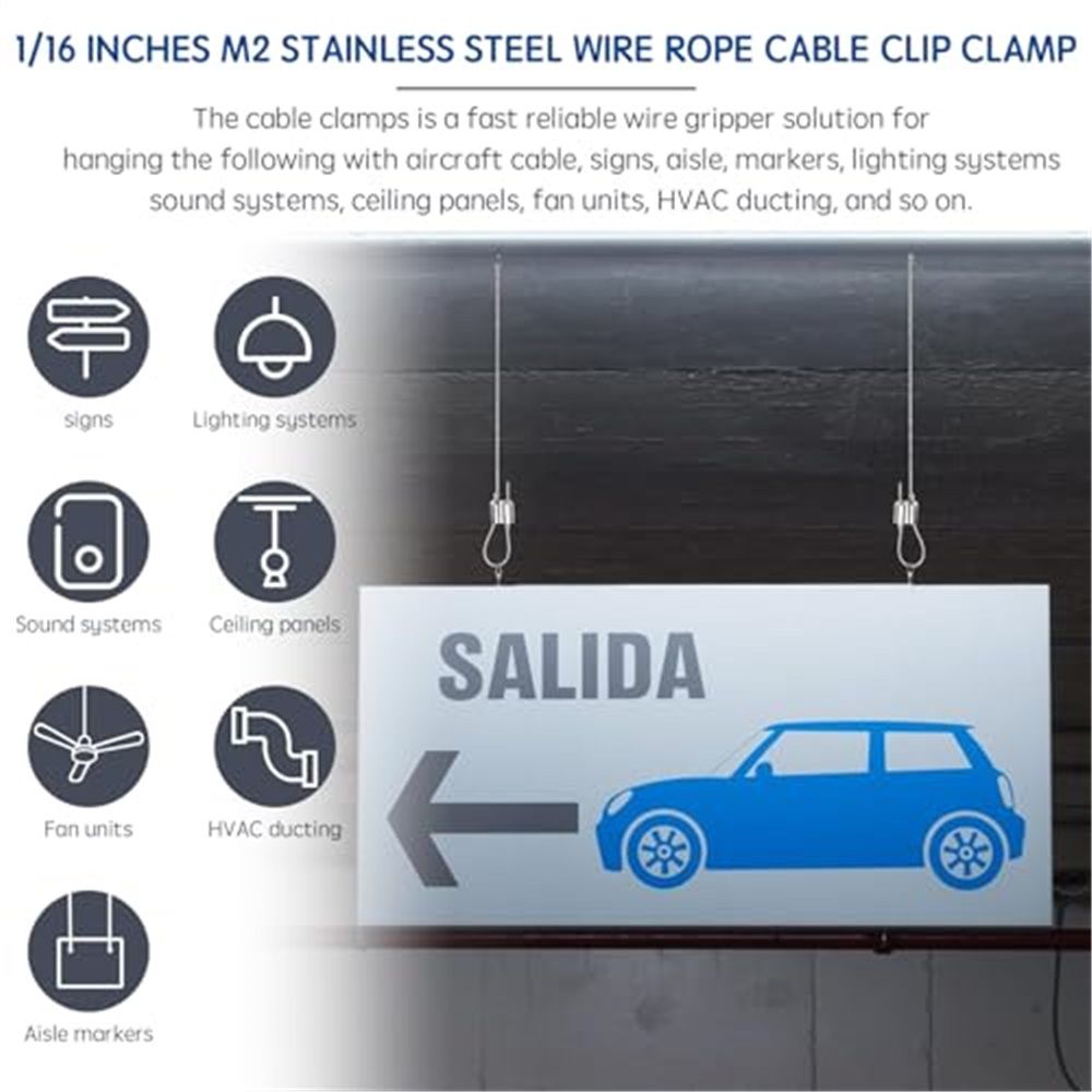 Stainless Steel Wire Rope Cable Clip Clamp, 1/16" Two Way Wire Rope Clips for 1/16 Inch (1.5mm-2.5mm) Stainless Steel Cable/Wire Rope - 10 PCS