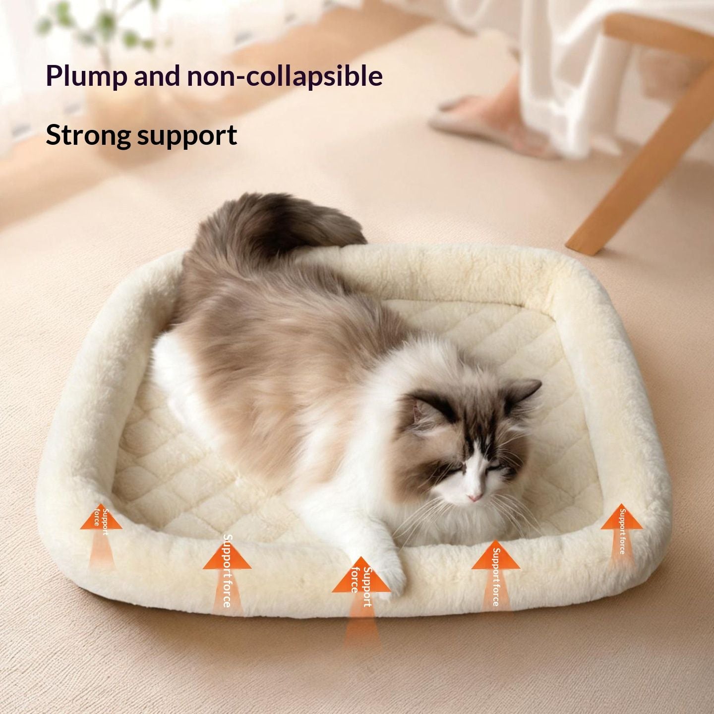 Pet Bed with Cushioning for Comfort in Crate Pet Products Machine Washable  Pet Bed,  winter warm cat bed（Rice white small size 35 * 40CM）
