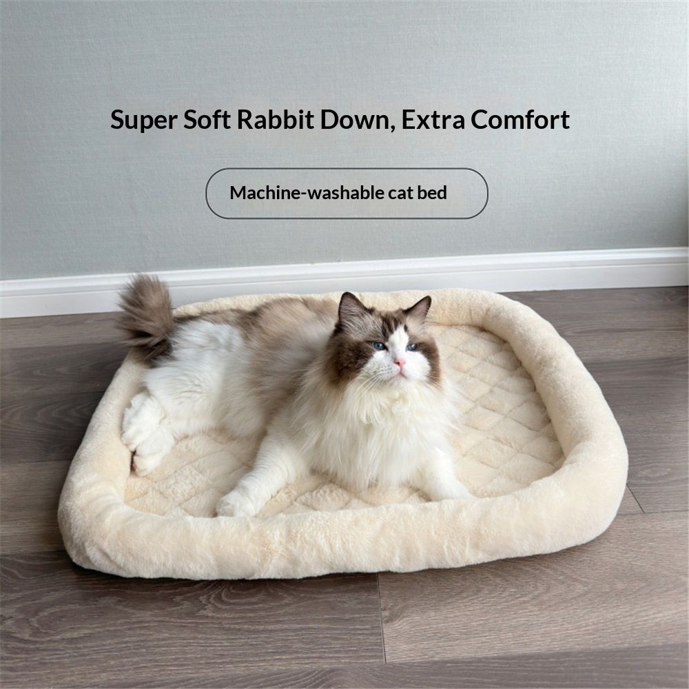 Pet Bed with Cushioning for Comfort in Crate Pet Products Machine Washable  Pet Bed,  winter warm cat bed（Rice white small size 35 * 40CM）