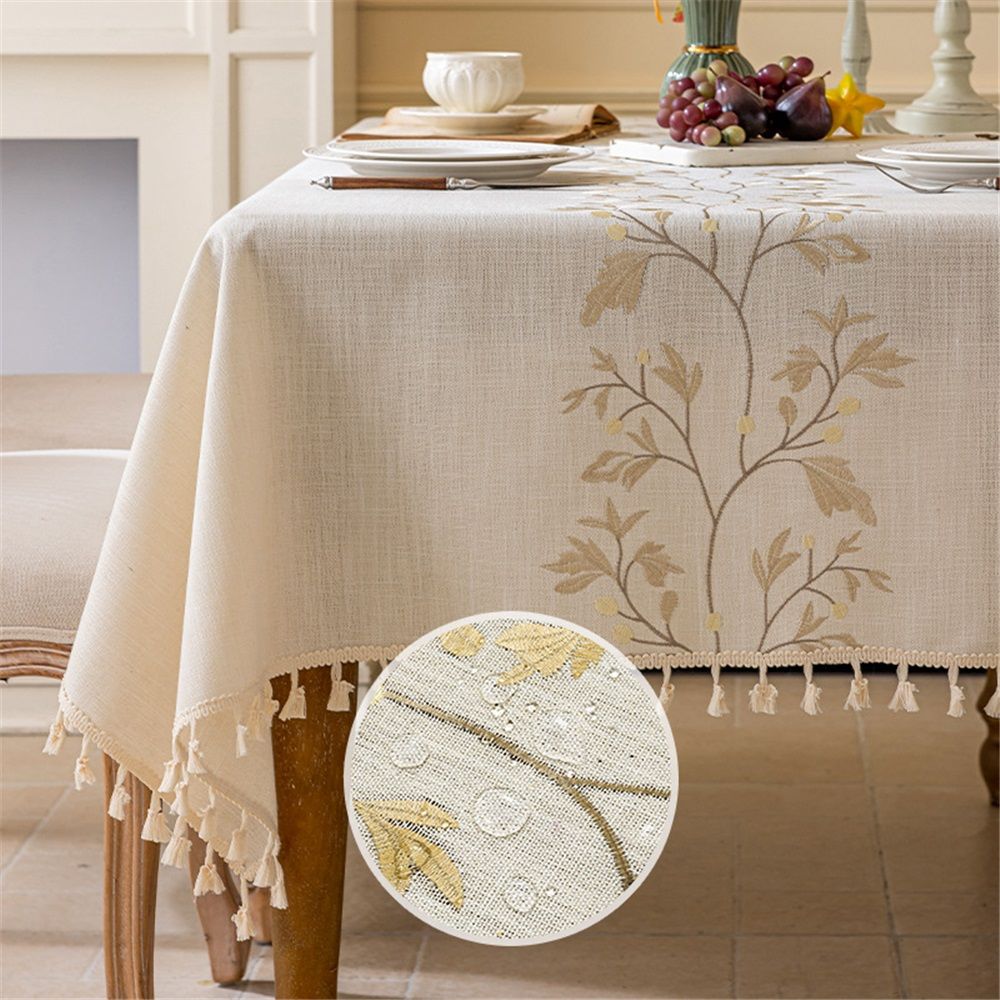 Cotton Linen Waterproof Tablecloth for Dining Table Farmhouse Kitchen Rectangle Table Cloth Coffee Wrinkle Free Tables Cover, Beige, Coffee Flower, 100*140cm