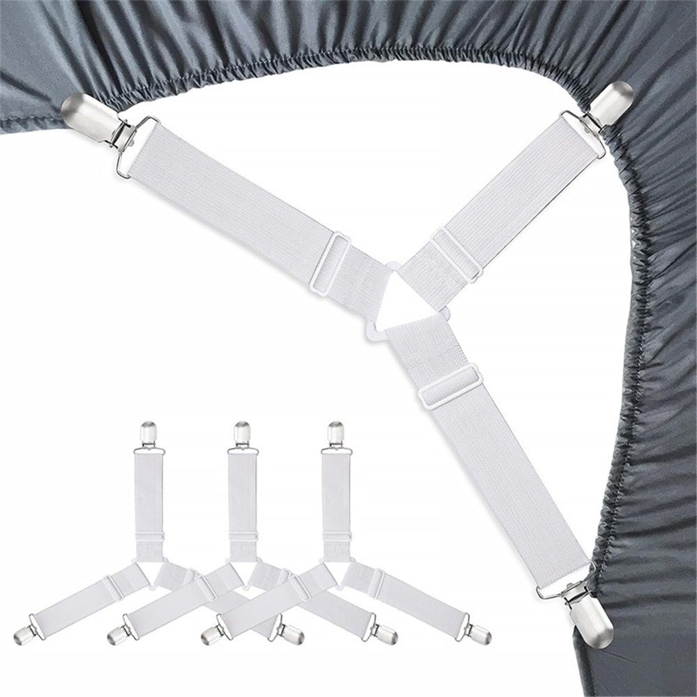 8 pcs Bed Sheet Straps Holders, Adjustable Non Slip Elastic Bedsheet Grippers Triangle Mattress Suspenders, Keep in Place Fitted Bed Sheet Holders for Corners, Mattress Cover Straps White