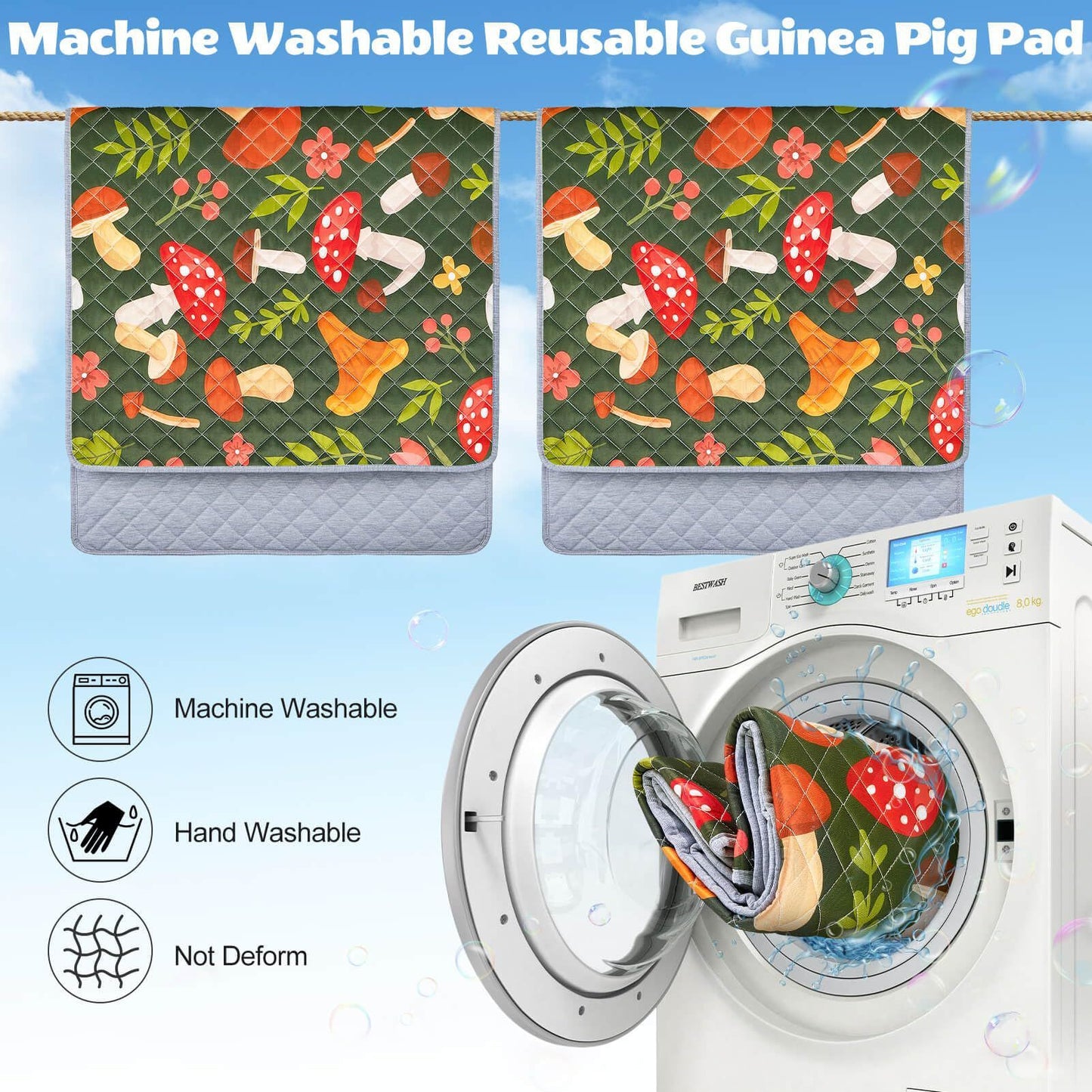 2 Pack Washable Guinea Pig Cage Liner, Reusable Guinea Pig Mat, Waterproof Super Absorbent Pee Pads for Small Animals（120*60cm）