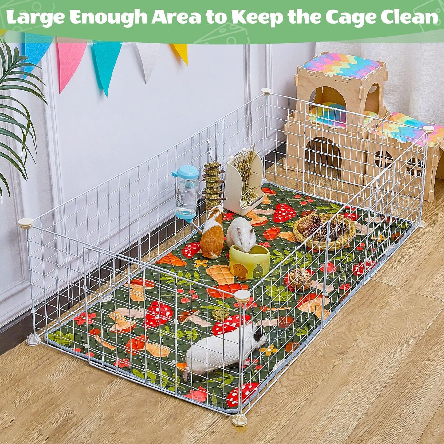 2 Pack Washable Guinea Pig Cage Liner, Reusable Guinea Pig Mat, Waterproof Super Absorbent Pee Pads for Small Animals（120*60cm）