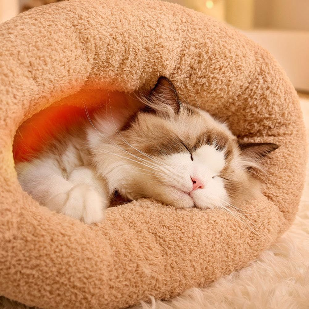 Cat Sleeping Bag for Indoor Cats，Soft Plush Cat Sack， Self Warming Cats Cave Bed, Pet Snuggle Sack for Kitten Puppy(Brown, M)