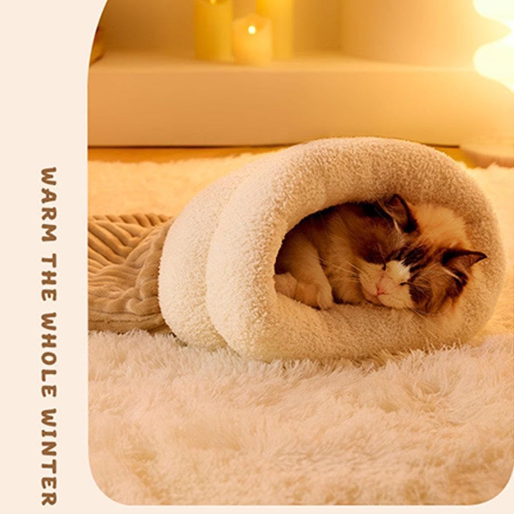 Cat Sleeping Bag for Indoor Cats，Soft Plush Cat Sack， Self Warming Cats Cave Bed, Pet Snuggle Sack for Kitten Puppy(Brown, M)