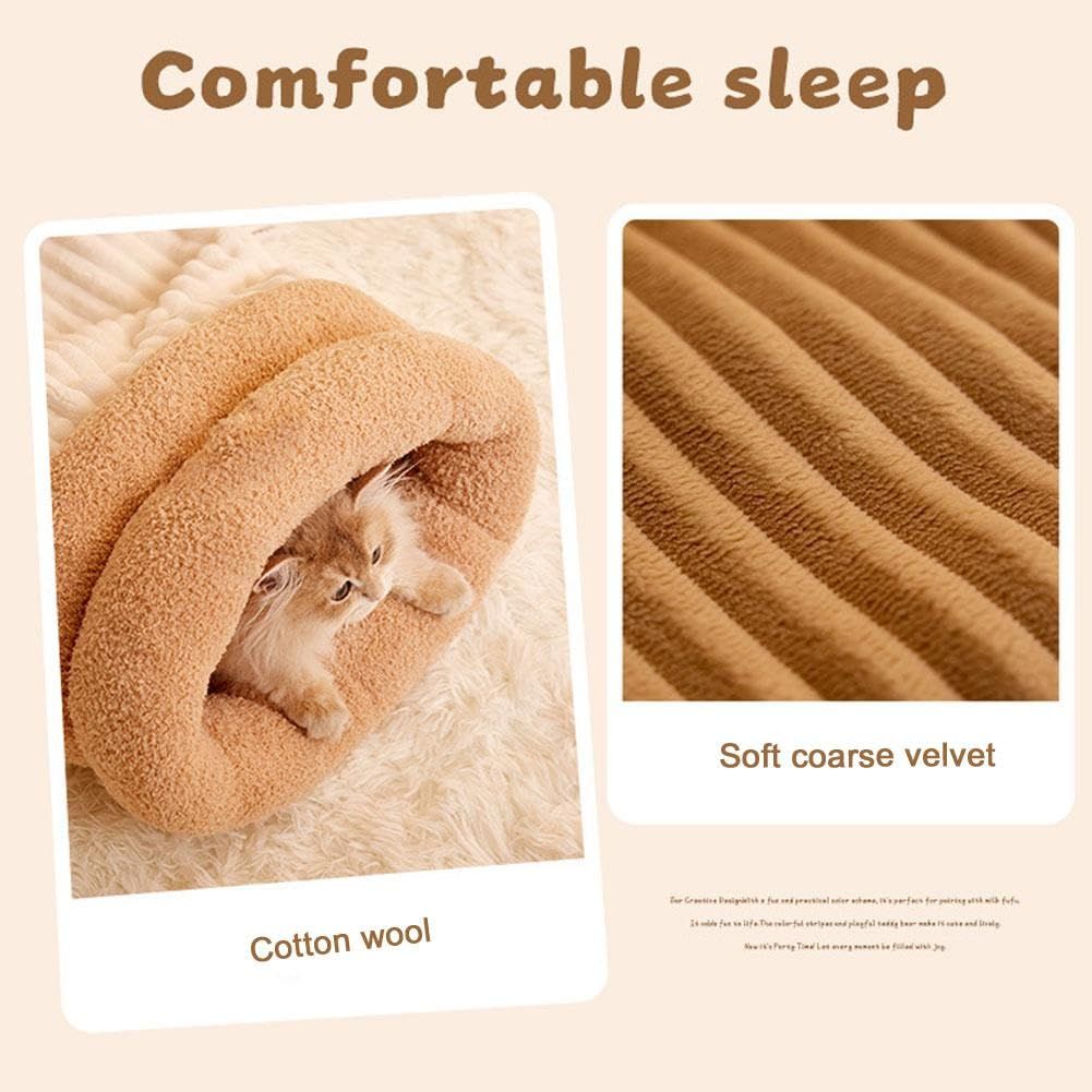 Cat Sleeping Bag for Indoor Cats，Soft Plush Cat Sack， Self Warming Cats Cave Bed, Pet Snuggle Sack for Kitten Puppy(Brown, M)
